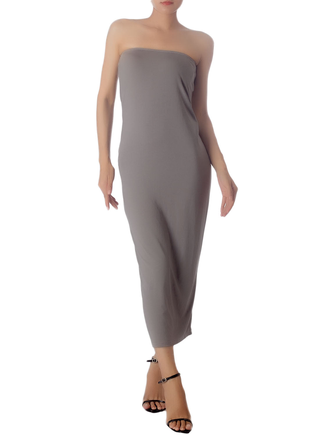 Women's Semi See Through Sleeveless Stretchy Tube Pencil Tight Long Strapless Bodycon Dress