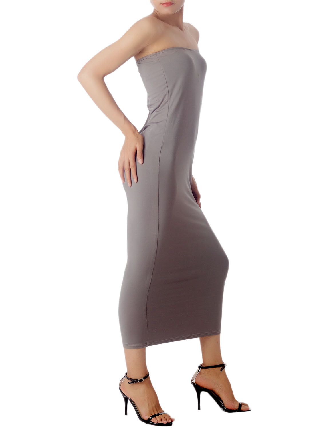 Women's Semi See Through Sleeveless Stretchy Tube Pencil Tight Long Strapless Bodycon Dress