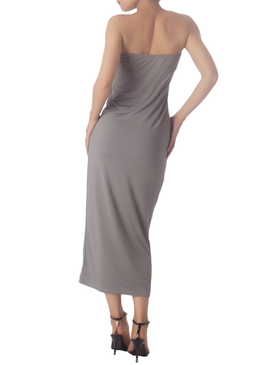 Women's Semi See Through Sleeveless Stretchy Tube Pencil Tight Long Strapless Bodycon Dress