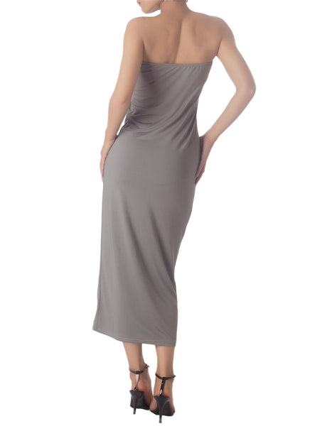 Women's Semi See Through Sleeveless Stretchy Tube Pencil Tight Long Strapless Bodycon Dress