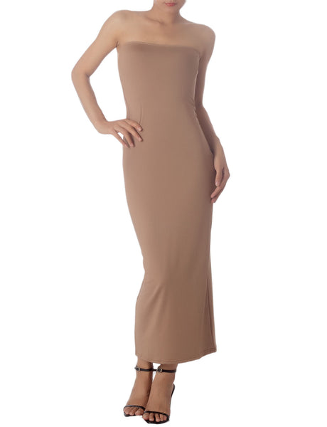 Women's Semi See Through Sleeveless Stretchy Tube Pencil Tight Long Strapless Bodycon Dress
