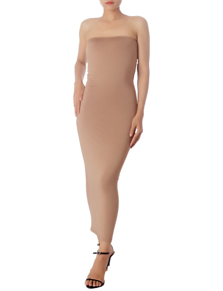 Women's Semi See Through Sleeveless Stretchy Tube Pencil Tight Long Strapless Bodycon Dress