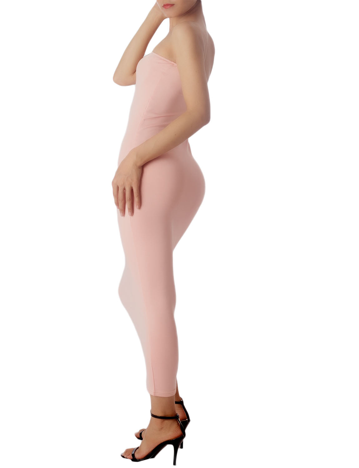 Women's Semi See Through Sleeveless Stretchy Tube Pencil Tight Long Strapless Bodycon Dress