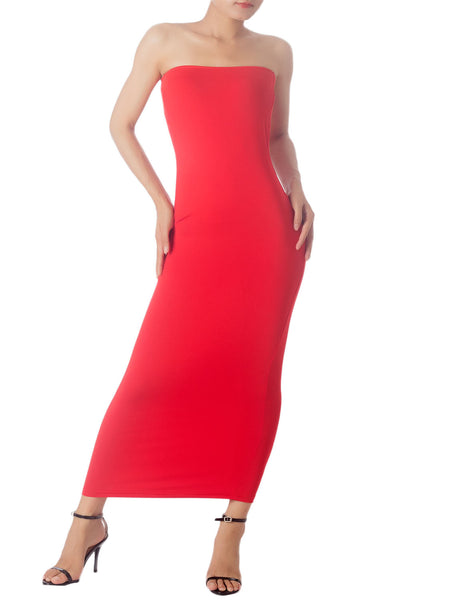 Women's Semi See Through Sleeveless Stretchy Tube Pencil Tight Long Strapless Bodycon Dress