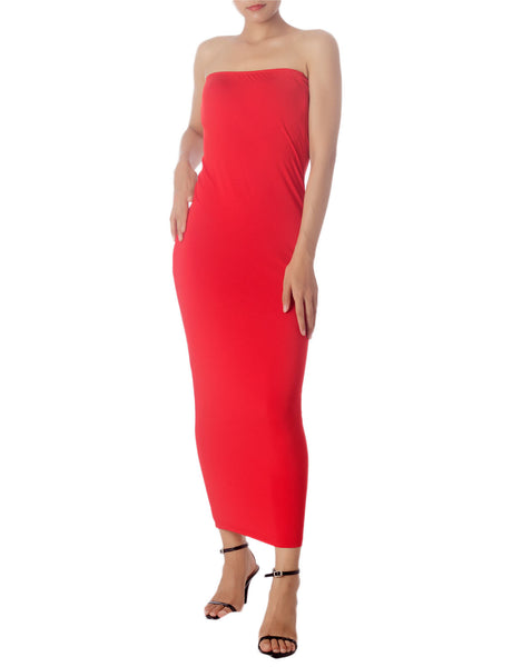 Women's Casual Sleeveless Stretch Tube Pencil Bodycon Long Strapless Dress