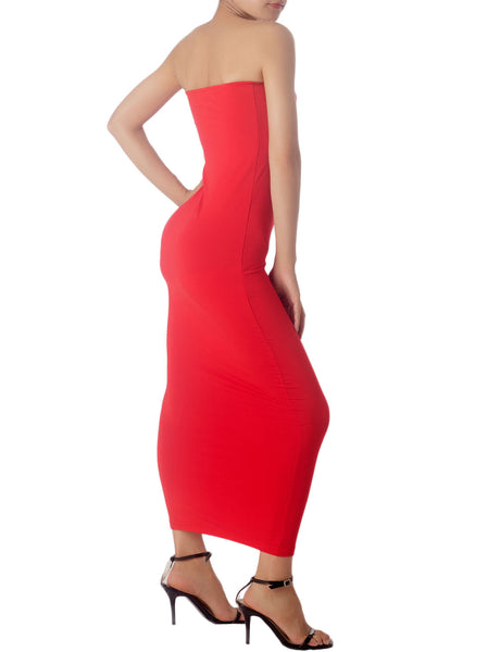 Women's Semi See Through Sleeveless Stretchy Tube Pencil Tight Long Strapless Bodycon Dress