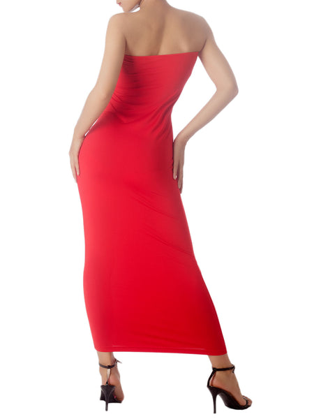 Women's Semi See Through Sleeveless Stretchy Tube Pencil Tight Long Strapless Bodycon Dress