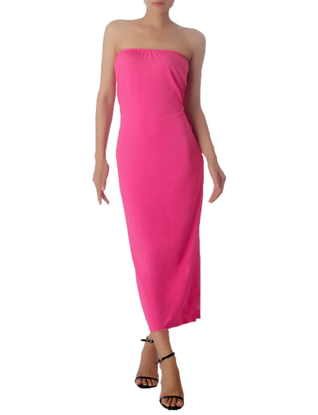 Women's Semi See Through Sleeveless Stretchy Tube Pencil Tight Long Strapless Bodycon Dress