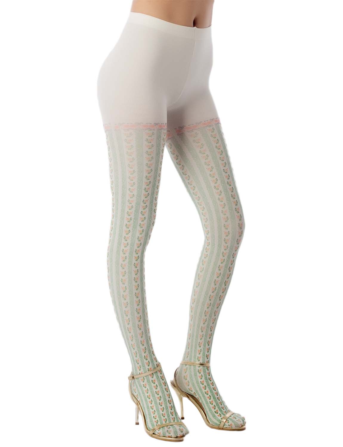 Women's Retro Green Floral Sheer Stretchy Stocking Opaque Pantyhose Tights
