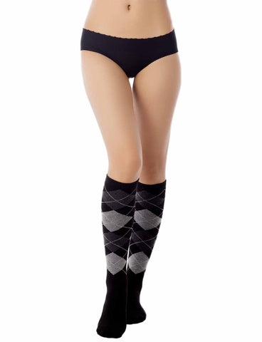 iB-iP Women's Tartan Black Knee High School Style Checkered Ladies Long Socks