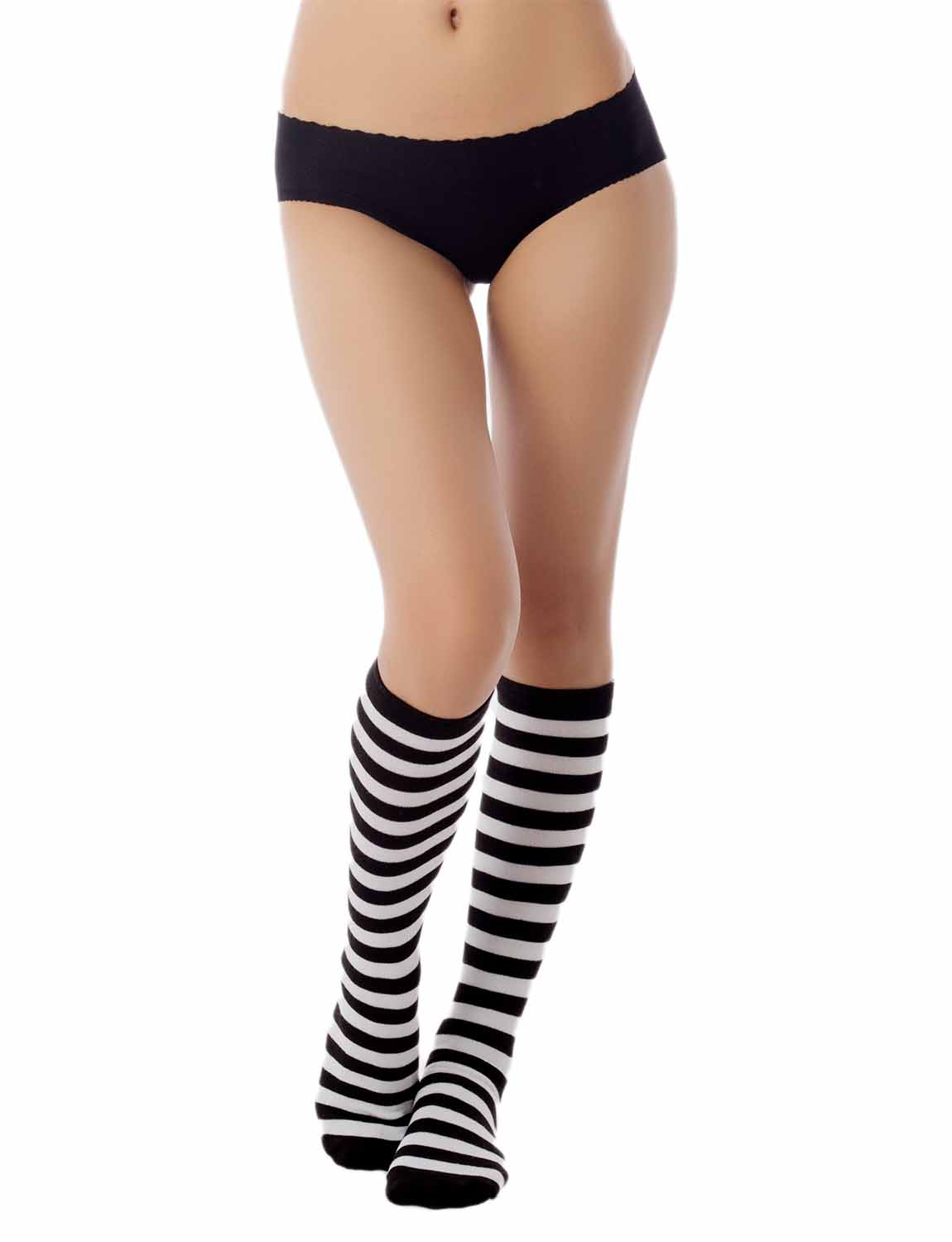 Women's Sports Football Style Zebra Stripe Stocking Knee High Long Socks