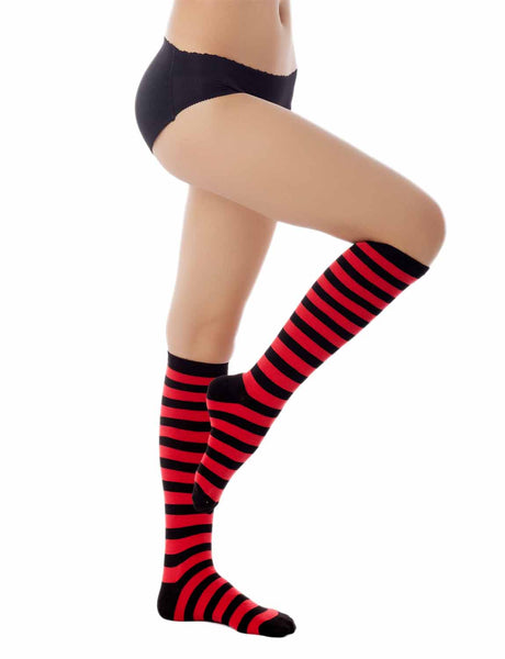 Women's Sports Football Style Zebra Stripe Stocking Knee High Long Socks