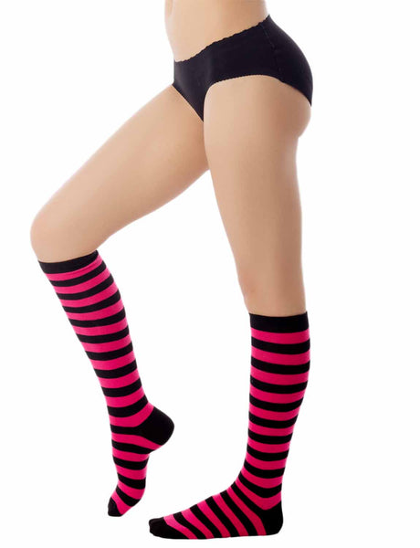 Women's Sports Football Style Zebra Stripe Stocking Knee High Long Socks