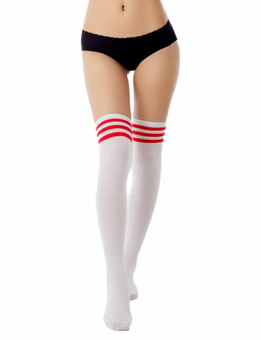 iB-iP Women's Navy Stripes Sports Football Style Casual Hold-up Thigh High Long Socks