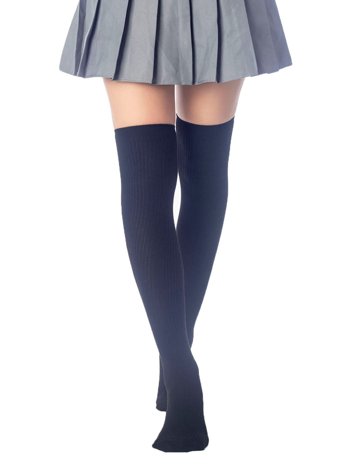Women's Plain Pattern Stylish Solid Color Hold-up Thigh High Long Socks