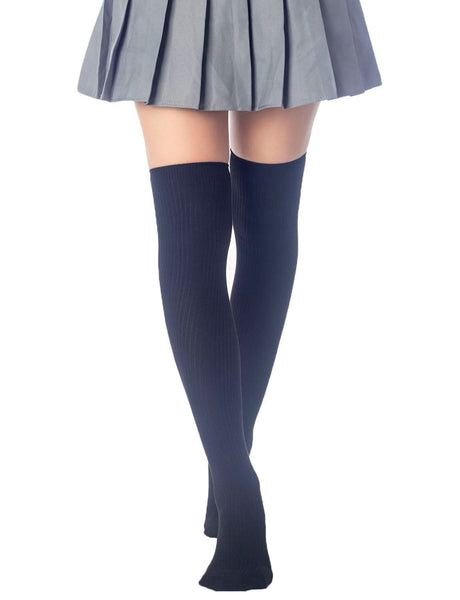 Women's Plain Pattern Stylish Solid Color Hold-up Thigh High Long Socks