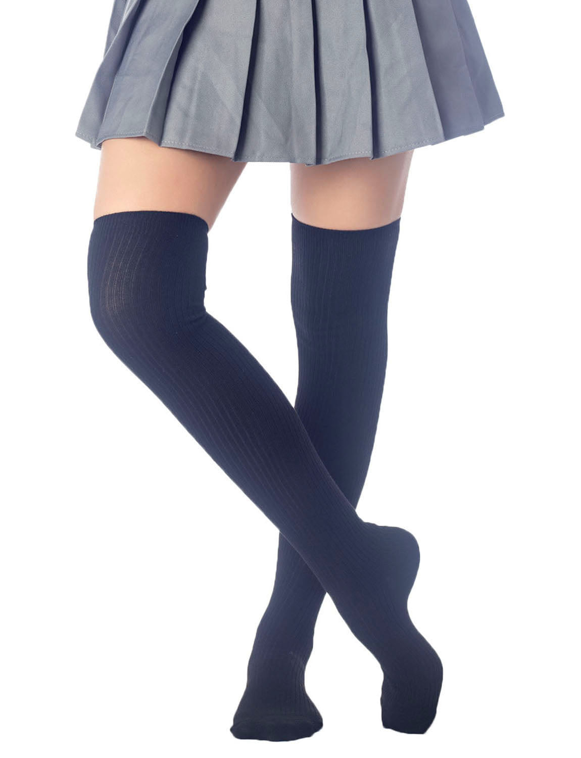 Women's Plain Pattern Stylish Solid Color Hold-up Thigh High Long Socks