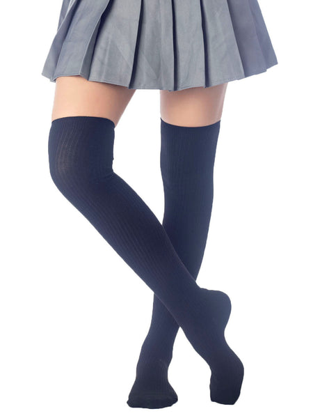 Women's Plain Pattern Stylish Solid Color Hold-up Thigh High Long Socks