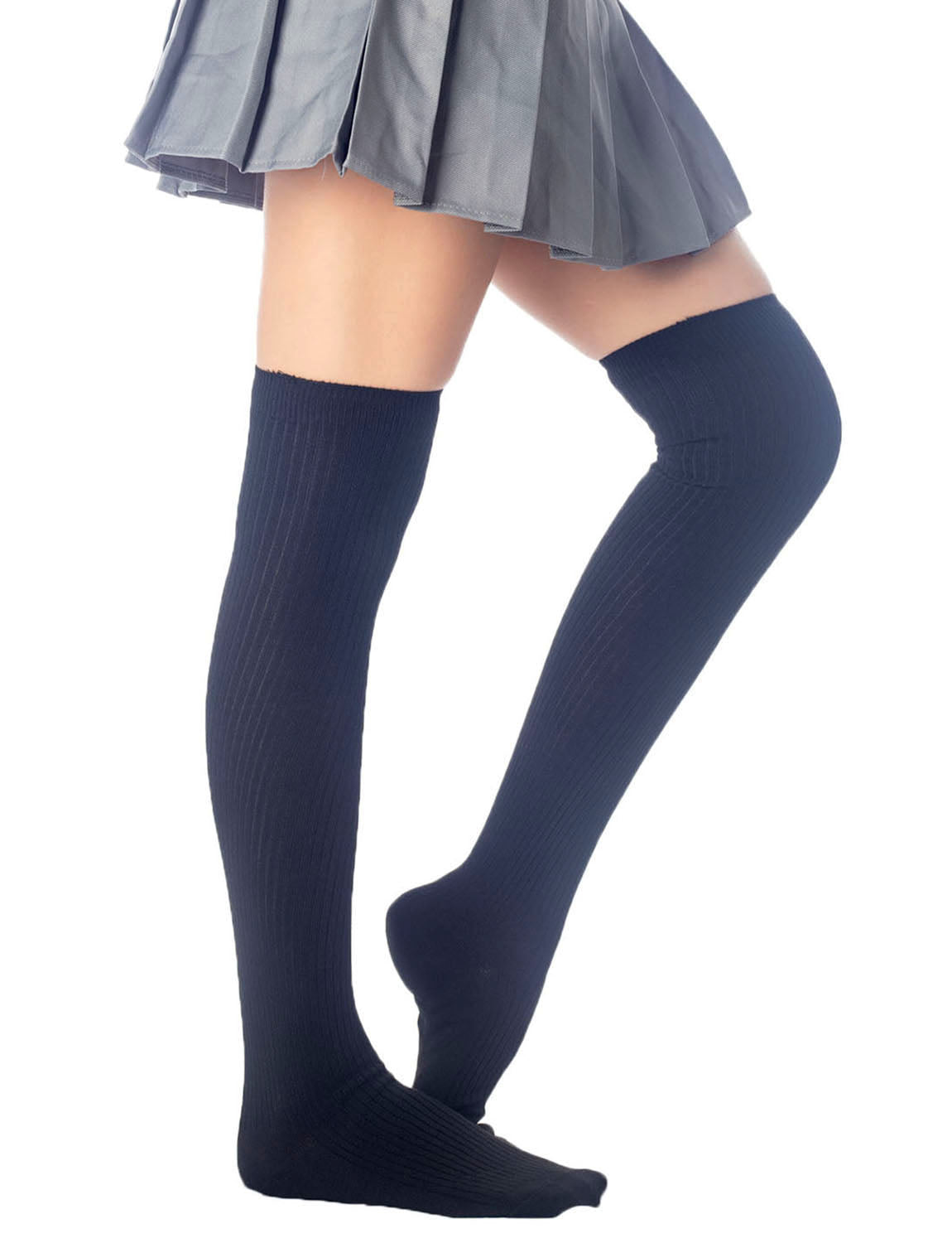 Women's Plain Pattern Stylish Solid Color Hold-up Thigh High Long Socks