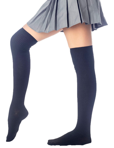 Women's Plain Pattern Stylish Solid Color Hold-up Thigh High Casual Long Socks