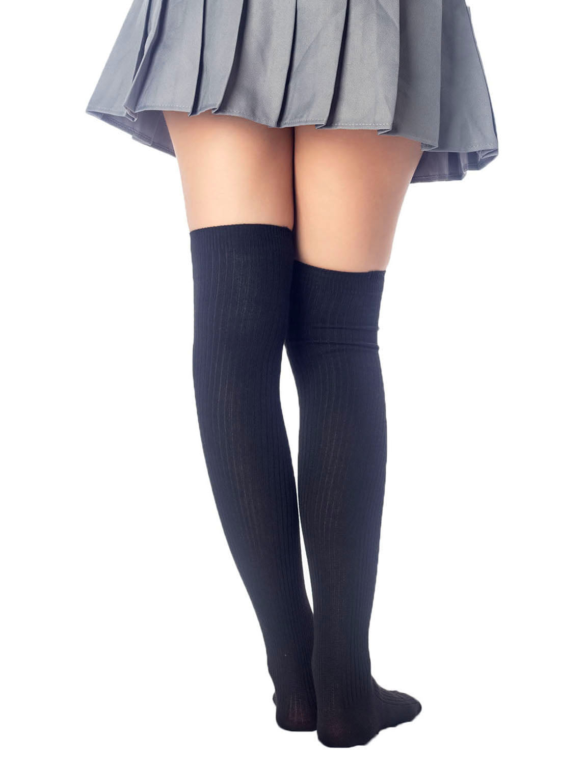 Women's Plain Pattern Stylish Solid Color Hold-up Thigh High Long Socks