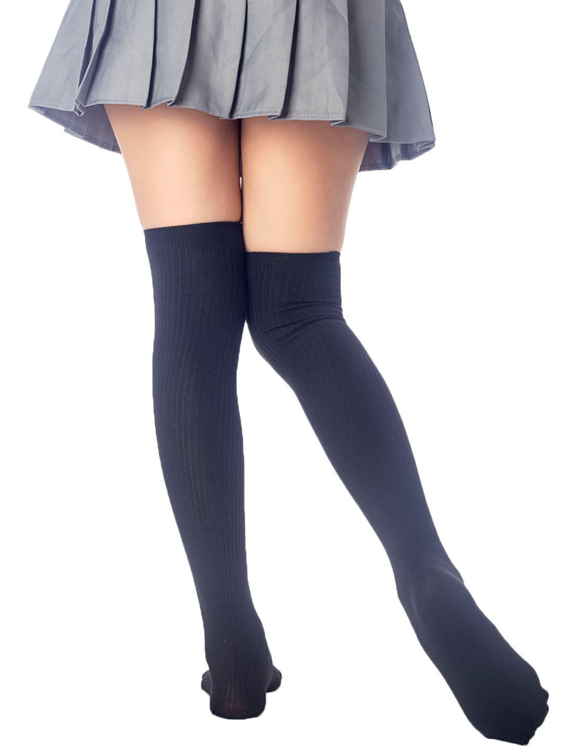 Women's Plain Pattern Stylish Solid Color Hold-up Thigh High Long Socks