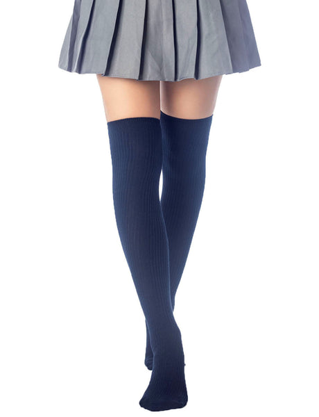 Women's Plain Pattern Stylish Solid Color Hold-up Thigh High Long Socks
