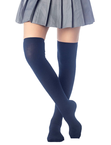 Women's Plain Pattern Stylish Solid Color Hold-up Thigh High Long Socks