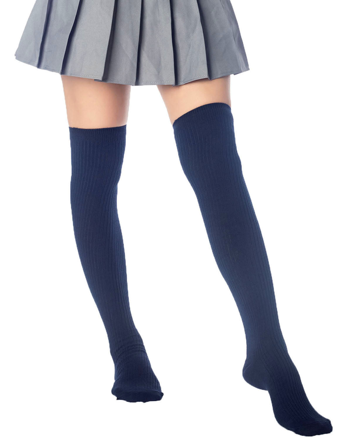 Women's Plain Pattern Stylish Solid Color Hold-up Thigh High Long Socks