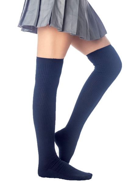 Women's Plain Pattern Stylish Solid Color Hold-up Thigh High Casual Long Socks