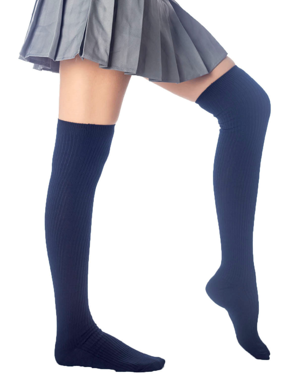 Women's Plain Pattern Stylish Solid Color Hold-up Thigh High Long Socks