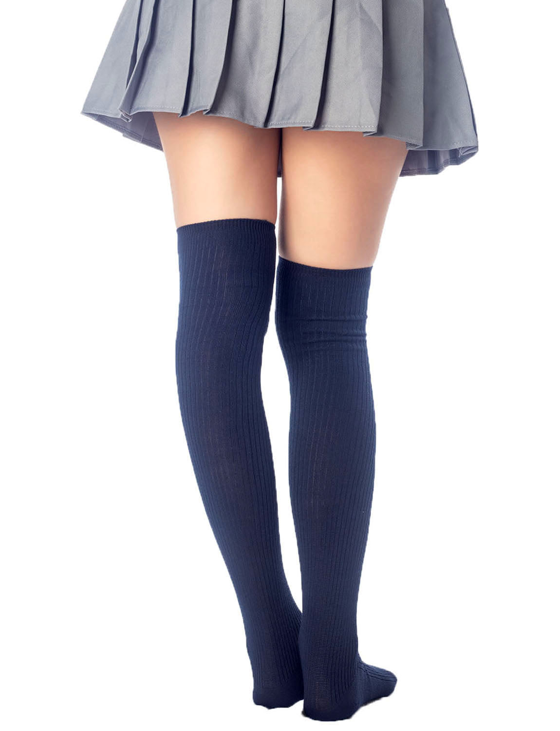 Women's Plain Pattern Stylish Solid Color Hold-up Thigh High Long Socks