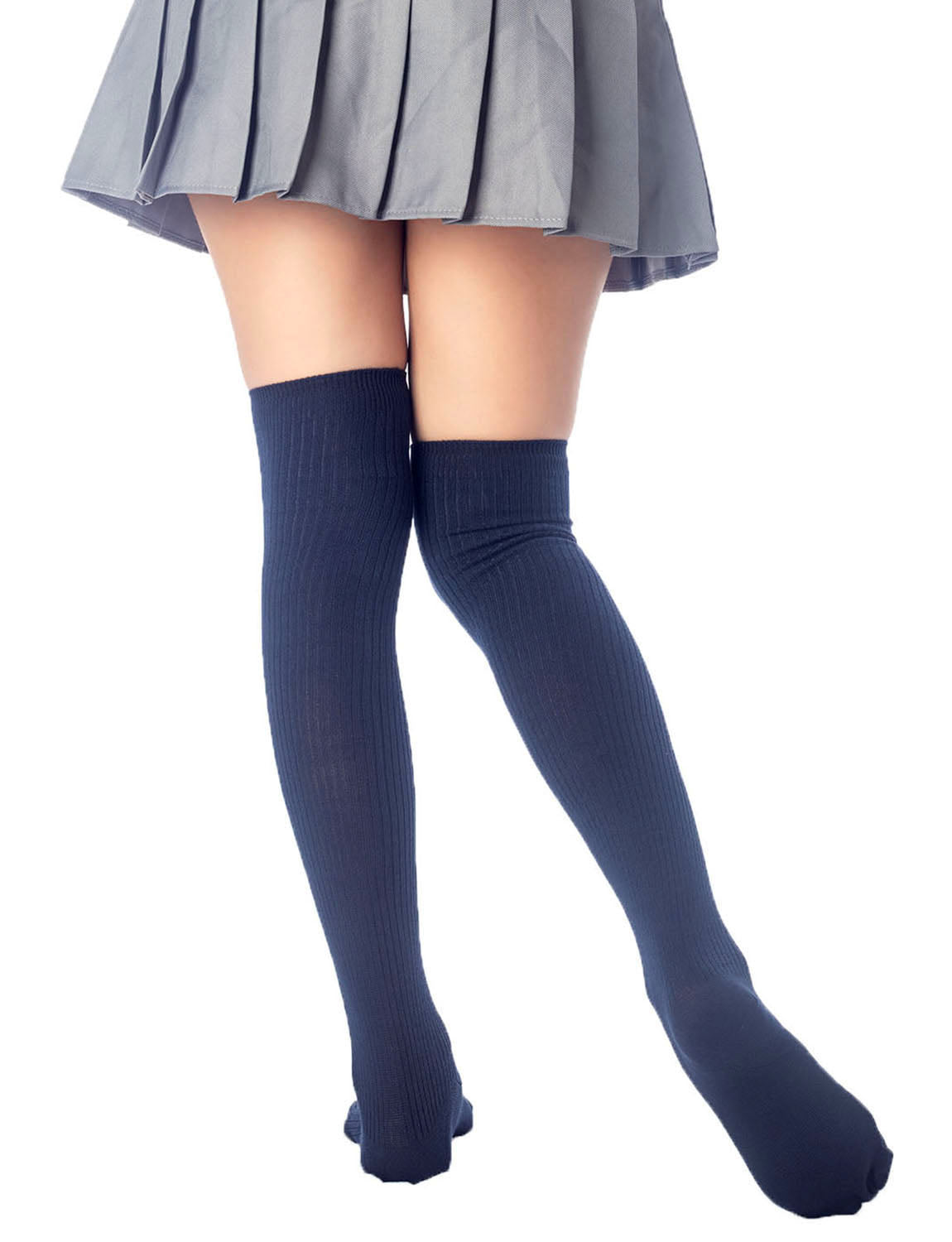 Women's Plain Pattern Stylish Solid Color Hold-up Thigh High Long Socks