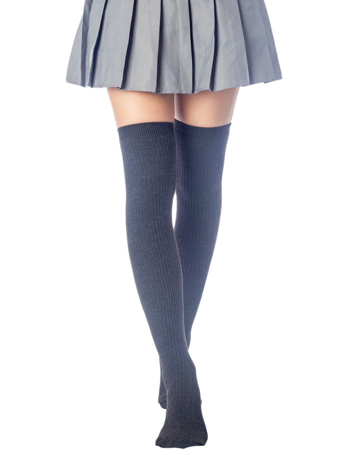 Women's Plain Pattern Stylish Solid Color Hold-up Thigh High Long Socks