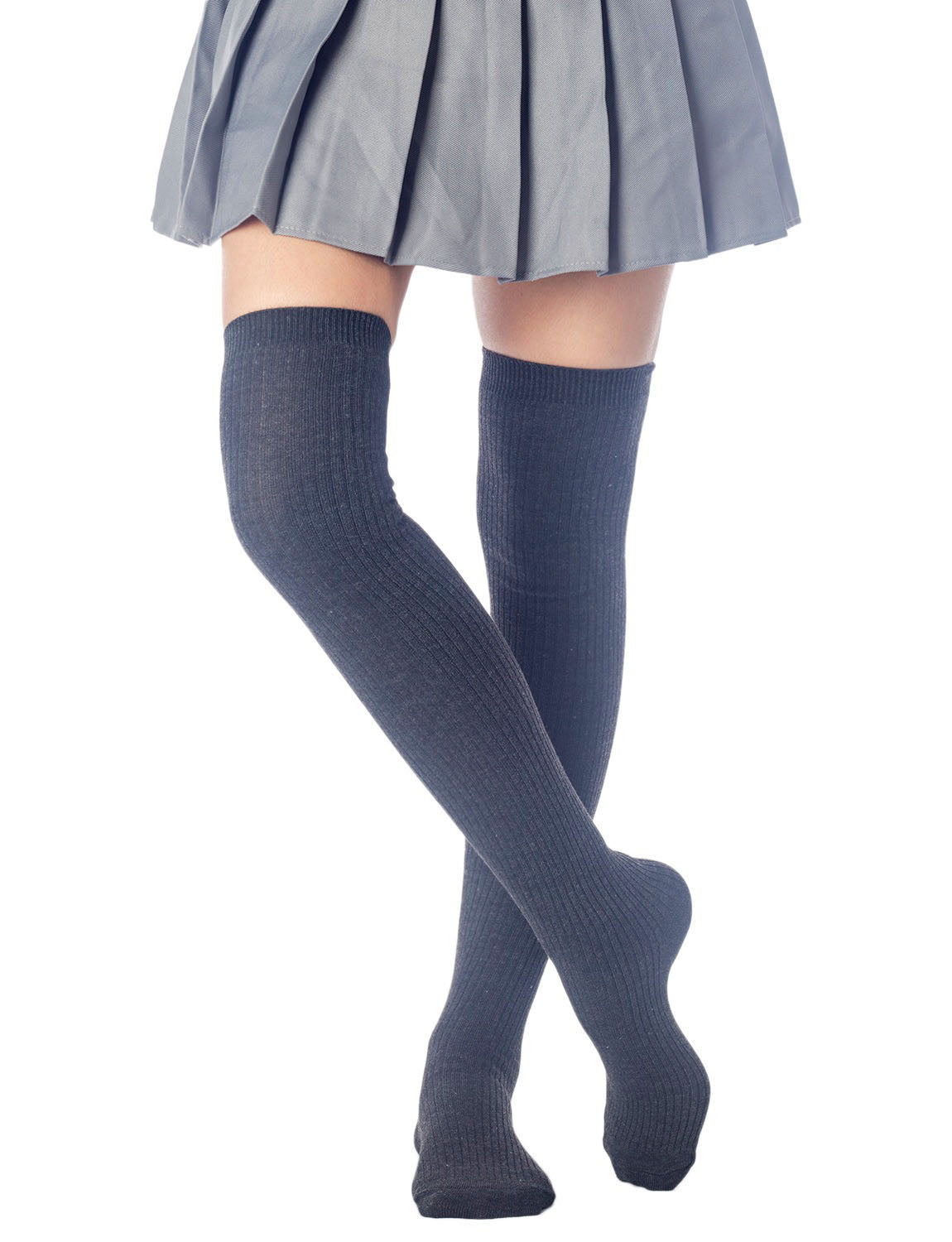 Women's Plain Pattern Stylish Solid Color Hold-up Thigh High Long Socks