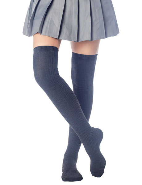 Women's Plain Pattern Stylish Solid Color Hold-up Thigh High Long Socks