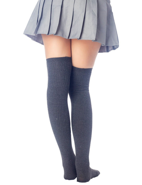 Women's Plain Pattern Stylish Solid Color Hold-up Thigh High Long Socks