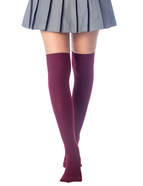 Women's Plain Pattern Stylish Solid Color Hold-up Thigh High Long Socks