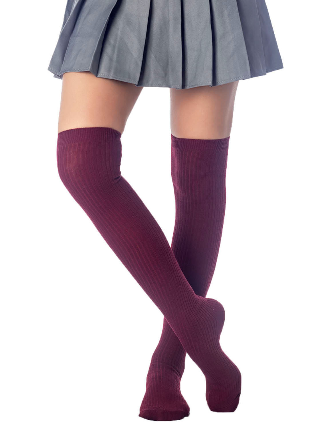 Women's Plain Pattern Stylish Solid Color Hold-up Thigh High Long Socks