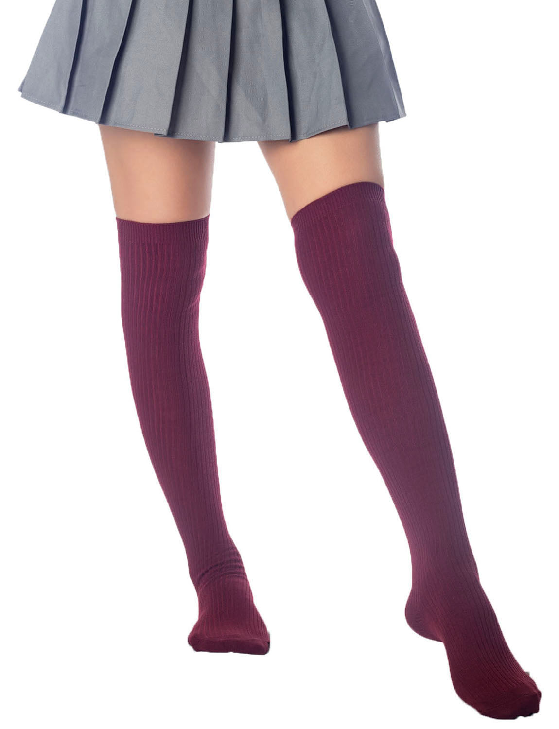 Women's Plain Pattern Stylish Solid Color Hold-up Thigh High Long Socks