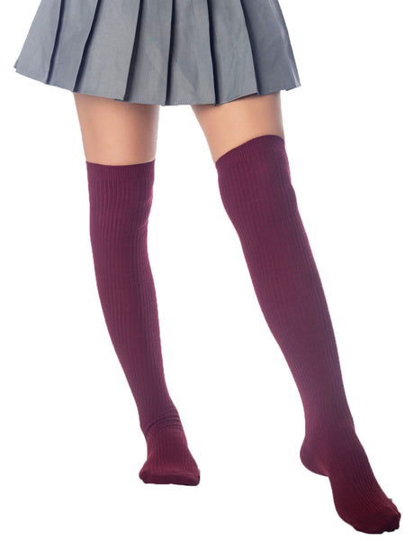 Women's Plain Pattern Stylish Solid Color Hold-up Thigh High Long Socks