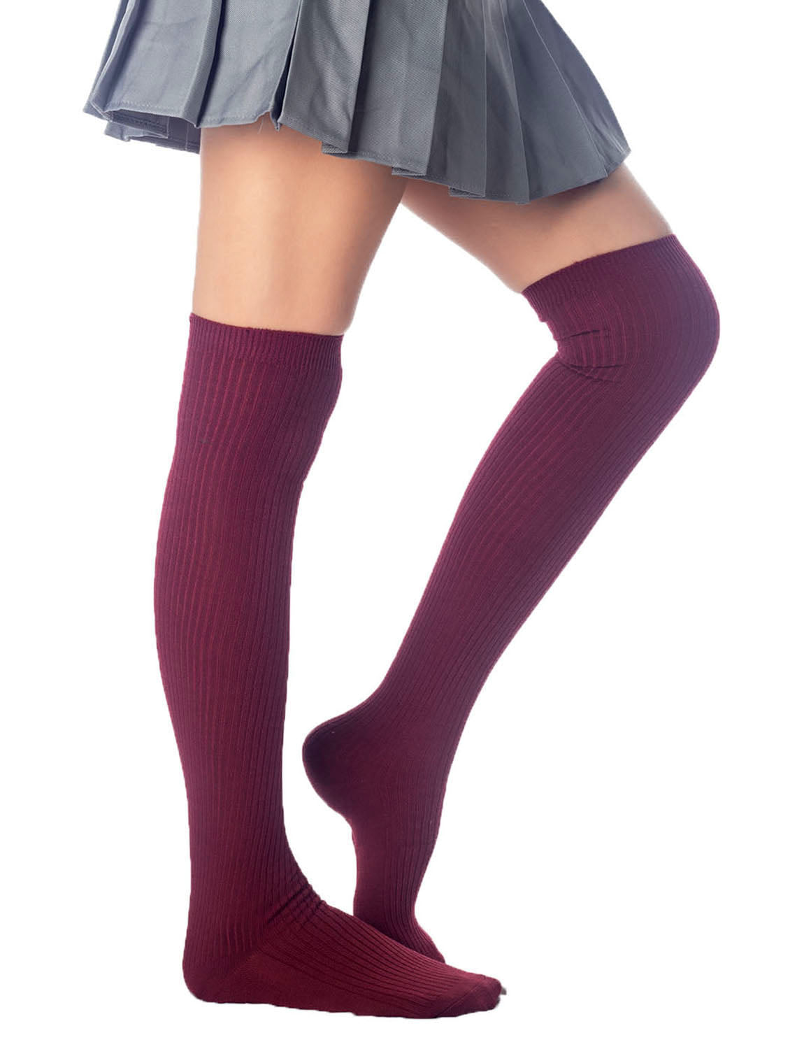 Women's Plain Pattern Stylish Solid Color Hold-up Thigh High Long Socks