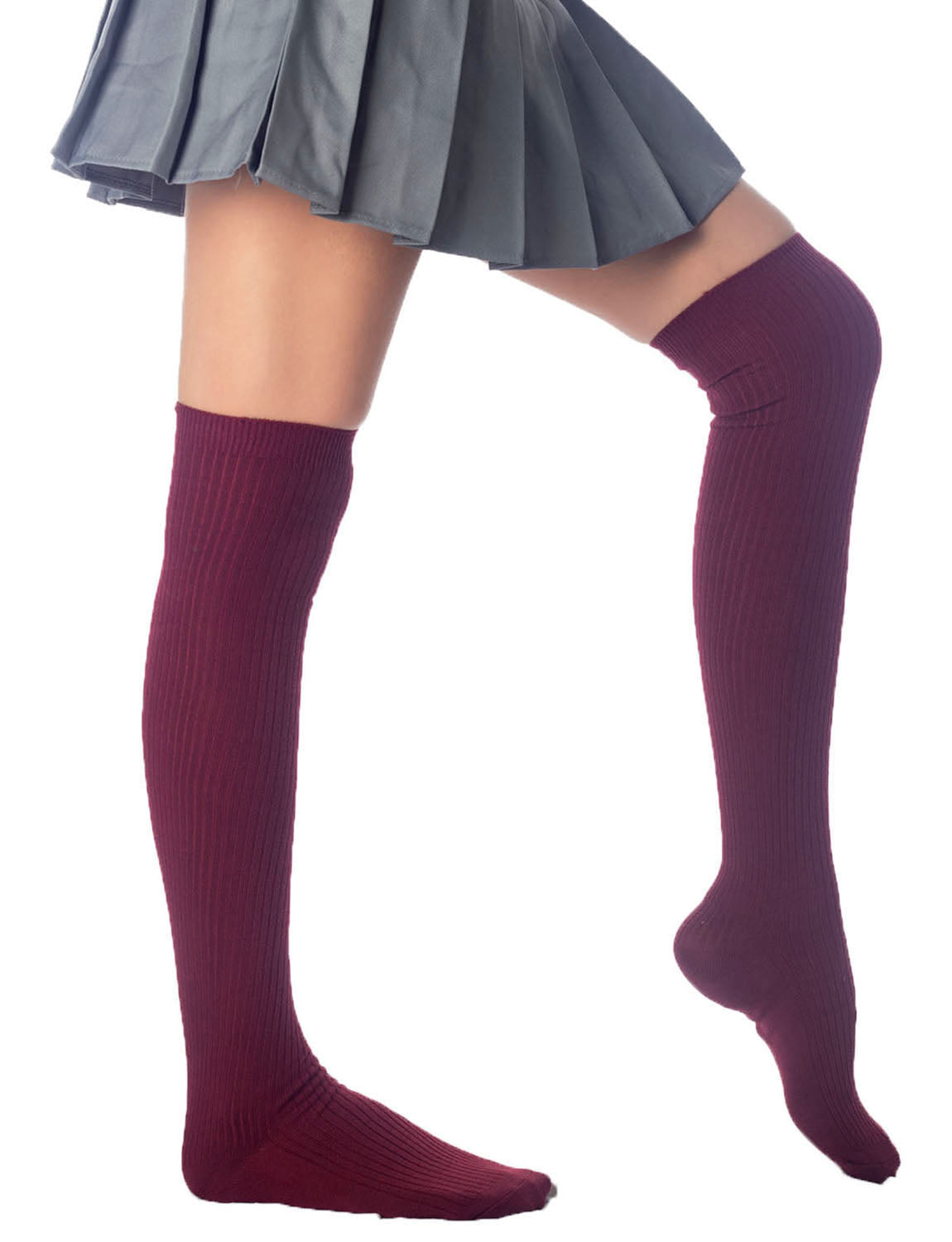 Women's Plain Pattern Stylish Solid Color Hold-up Thigh High Long Socks