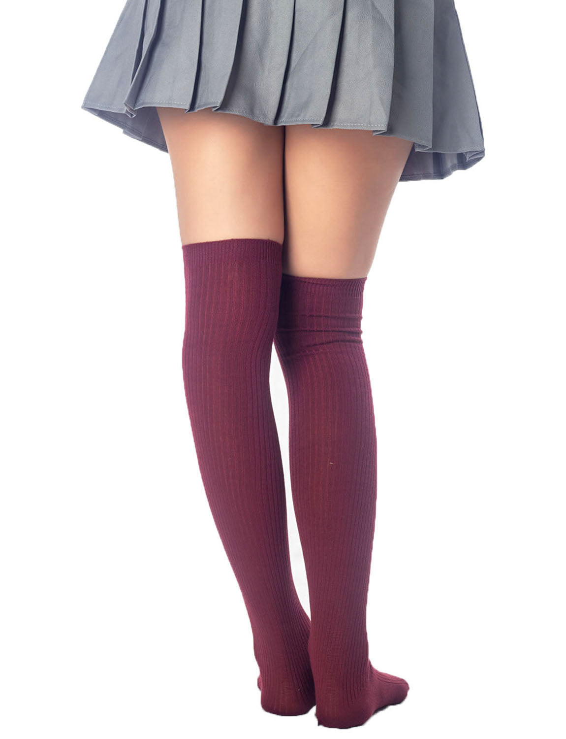 Women's Plain Pattern Stylish Solid Color Hold-up Thigh High Long Socks