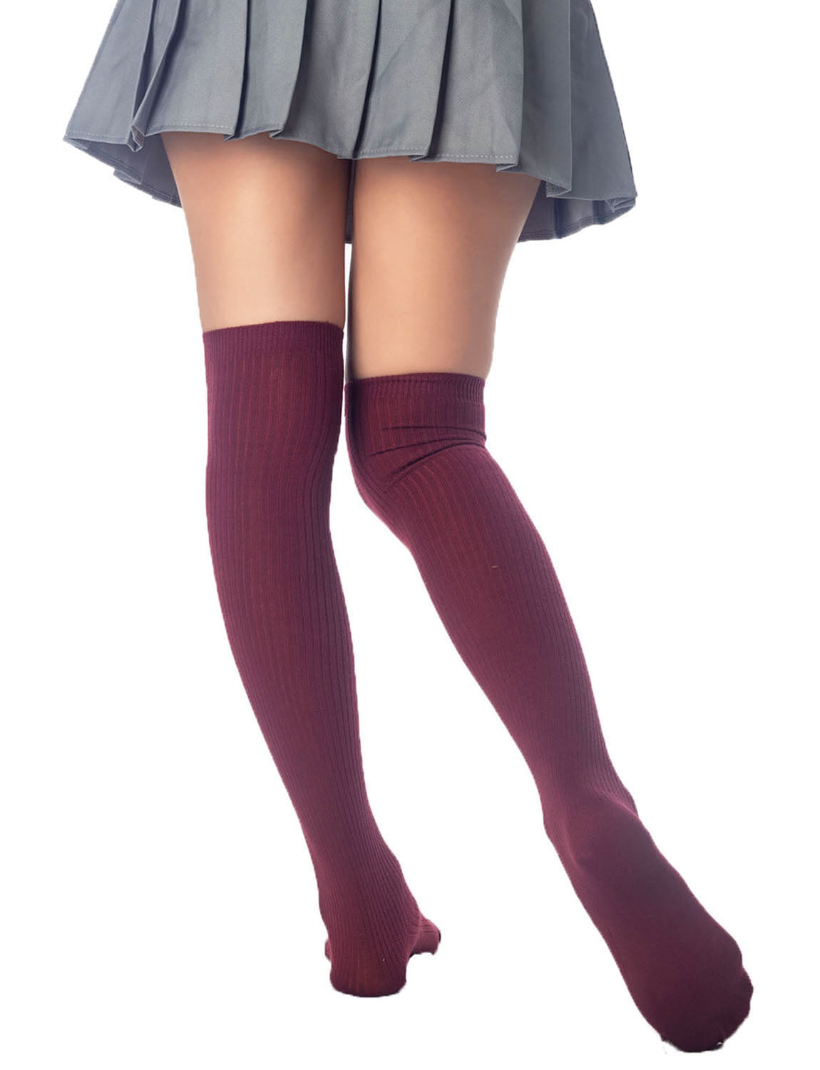 Women's Plain Pattern Stylish Solid Color Hold-up Thigh High Long Socks