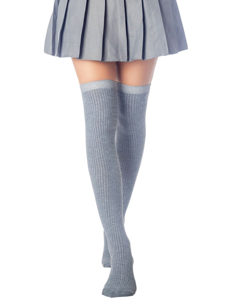 Women's Plain Pattern Stylish Solid Color Hold-up Thigh High Long Socks