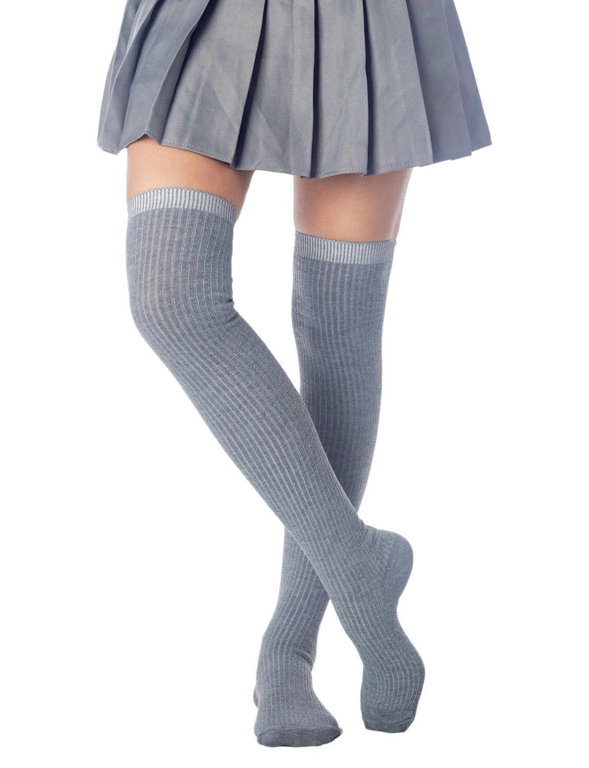 Women's Plain Pattern Stylish Solid Color Hold-up Thigh High Long Socks