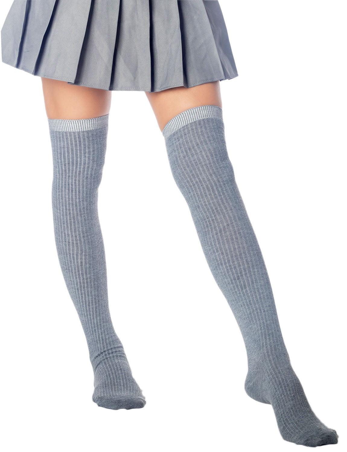 Women's Plain Pattern Stylish Solid Color Hold-up Thigh High Long Socks