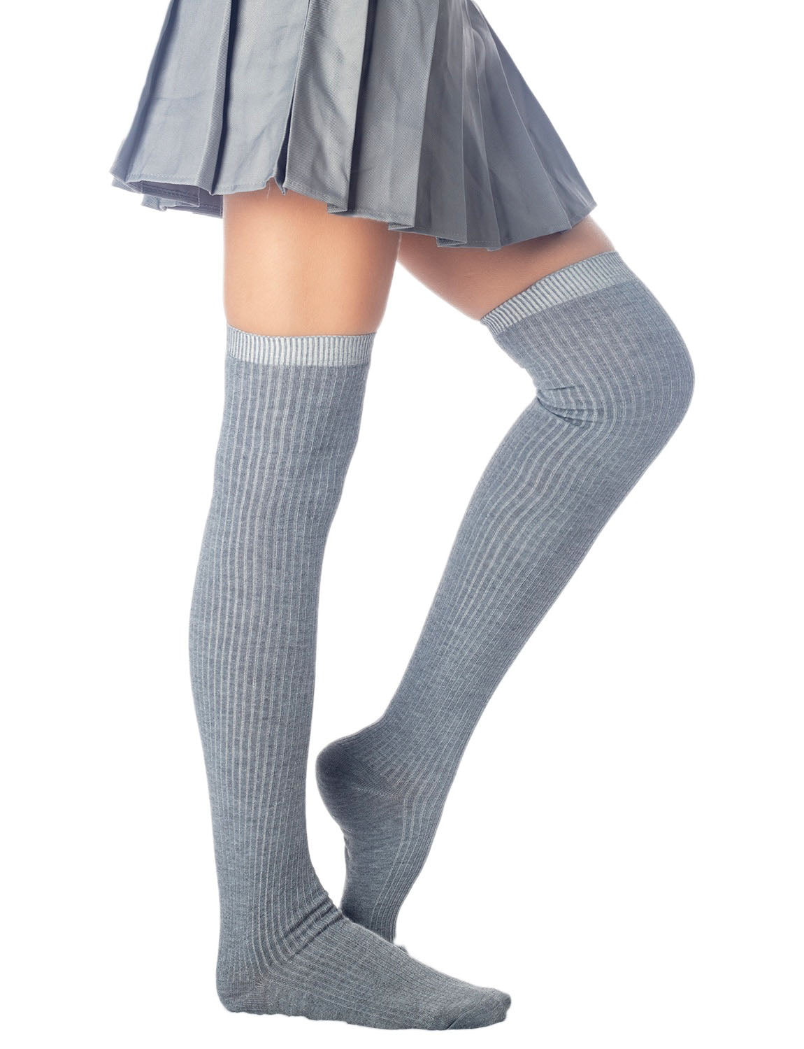 Women's Plain Pattern Stylish Solid Color Hold-up Thigh High Long Socks