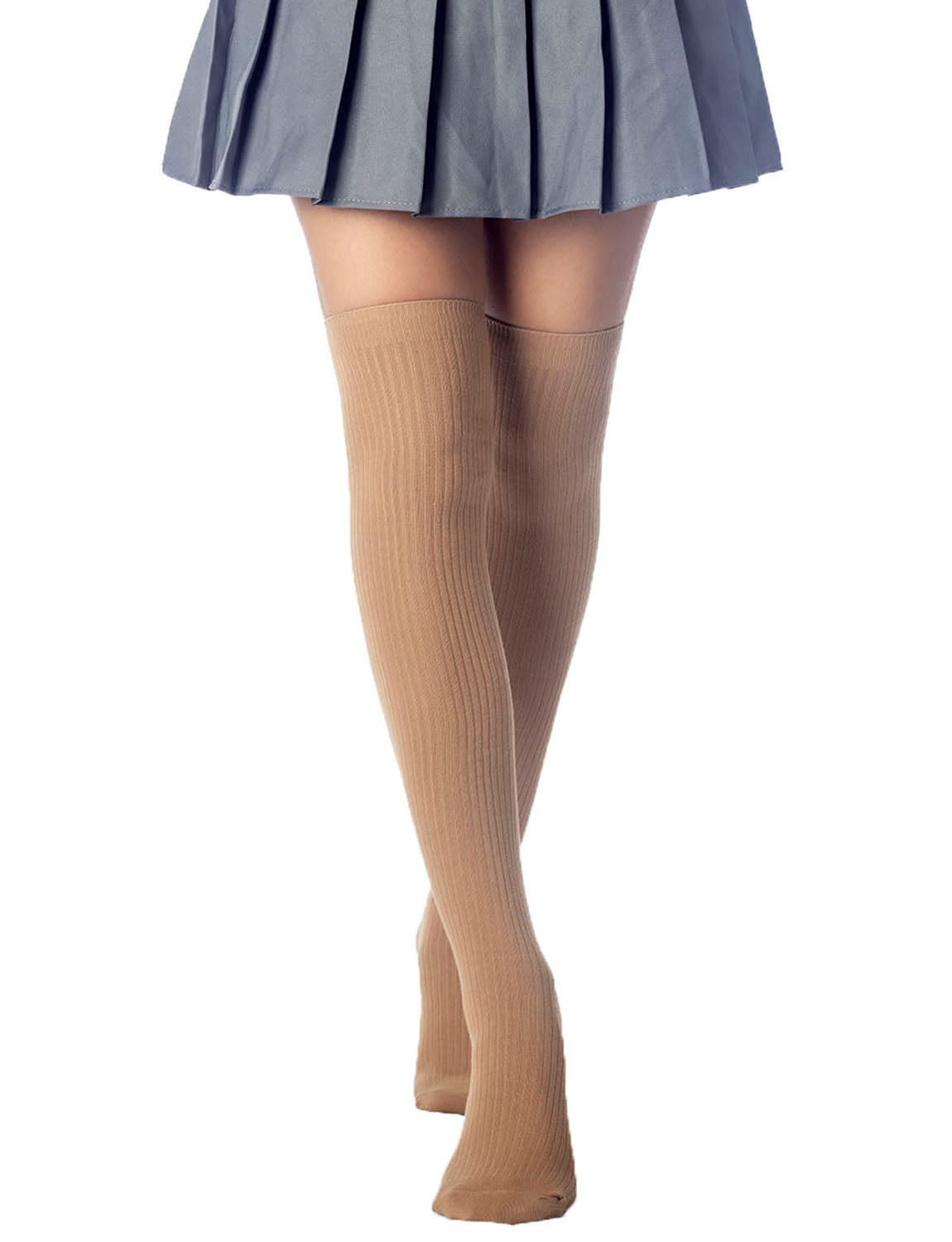 Women's Plain Pattern Stylish Solid Color Hold-up Thigh High Long Socks
